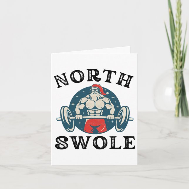 North Swole Funny Workout Santa Christmas Bodybuil Card (Front)