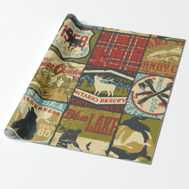 North territories adventure sign and symbol patchw wrapping paper (Unrolled)