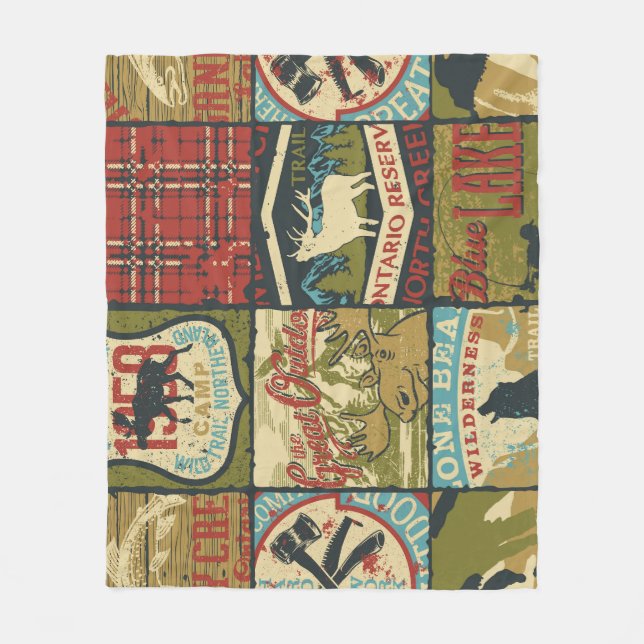 North Territories Adventure: Symbolic Patchwork Fleece Blanket (Front)