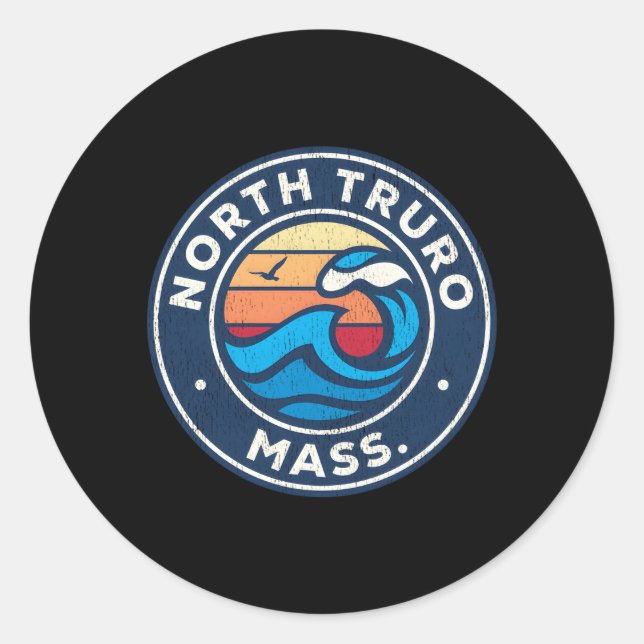 North Truro Massachusetts Ma Nautical Waves Classic Round Sticker (Front)
