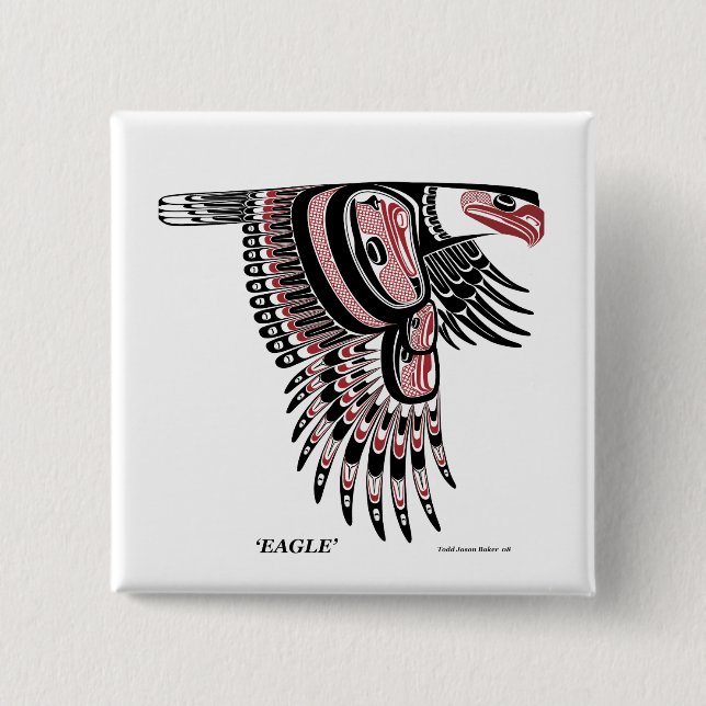 North West Coast Native Eagle 2 Inch Square Button (Front)