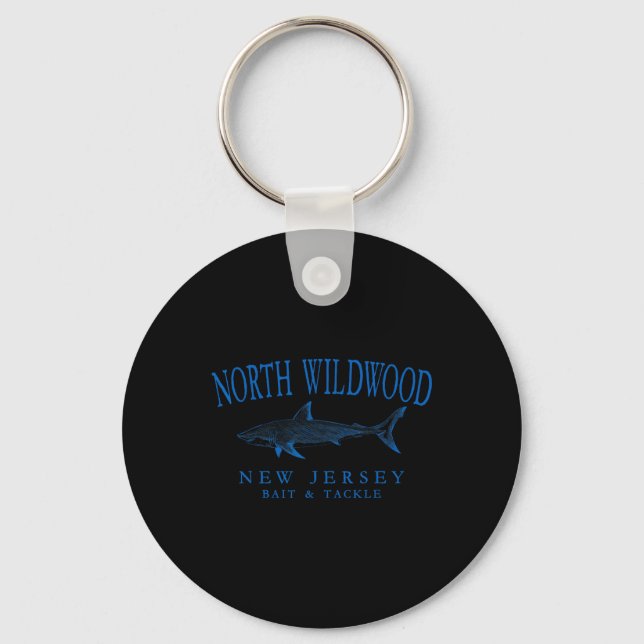 North Wildwood New Jersey Shark Fishing Arched Blu Keychain (Front)