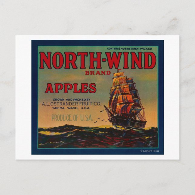 North Wind Apple Crate LabelYakima, WA Postcard (Front)