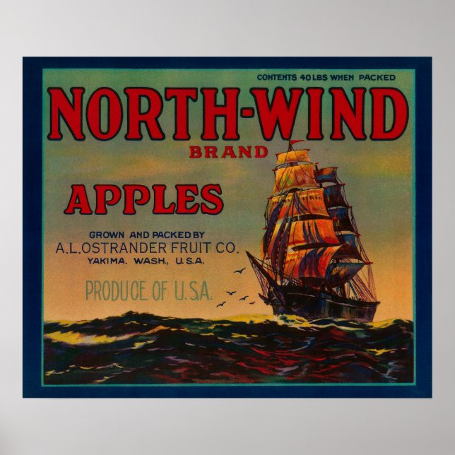 North Wind Apple Crate LabelYakima, WA Poster (Front)