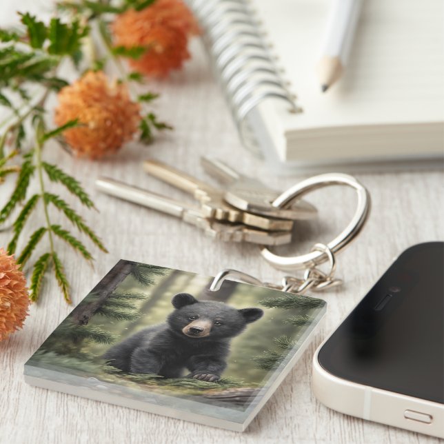 North Woods Little Black Bear Cub Acrylic Keychain (Front Right)