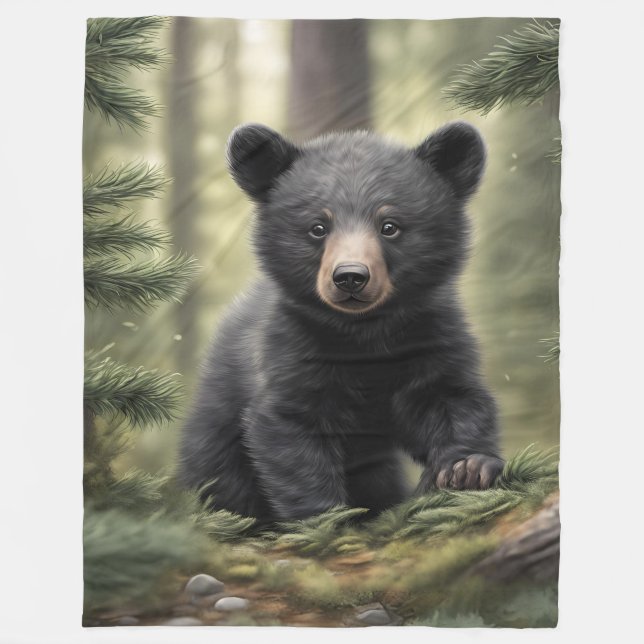 North Woods Little Black Bear Cub Fleece Blanket (Front)