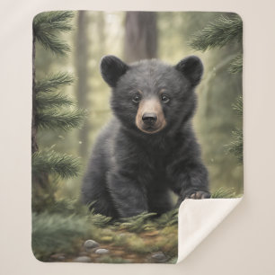 North Woods Little Black Bear Cub Sherpa Blanket