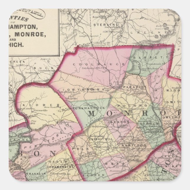Northampton, Carbon, Monroe, Lehigh counties Square Sticker (Front)