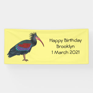 Northern bald ibis bird cartoon illustration banner
