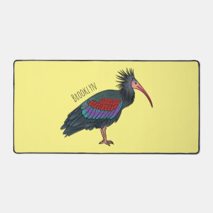 Northern bald ibis bird cartoon illustration desk mat