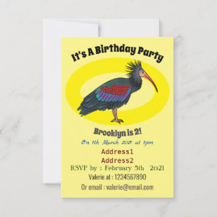 Northern bald ibis bird cartoon illustration invitation