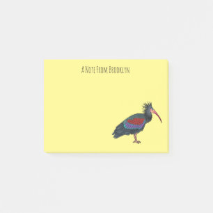 Northern bald ibis bird cartoon illustration post-it notes