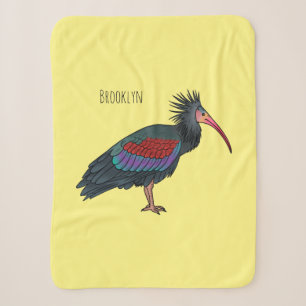 Northern bald ibis bird cartoon illustration sherpa blanket