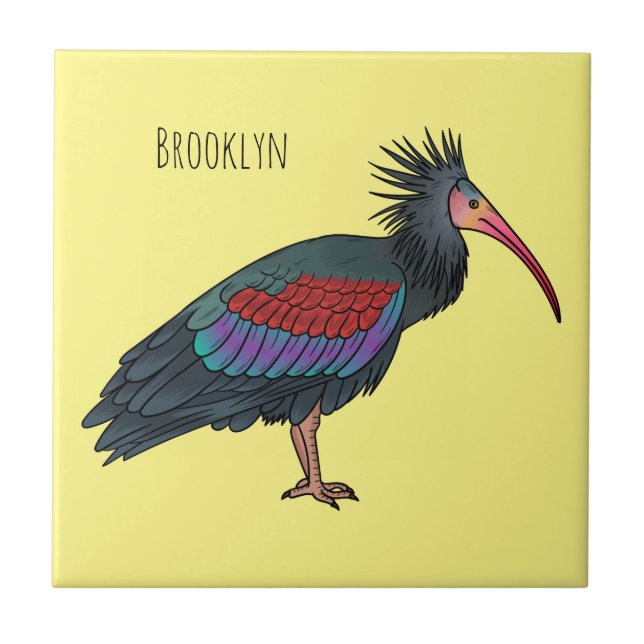 Northern bald ibis bird cartoon illustration  tile (Front)
