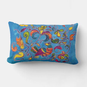 Northern Bird and blue background Lumbar Pillow