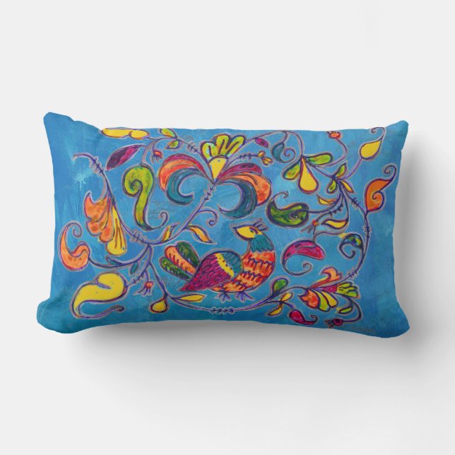 Northern Bird and blue background Lumbar Pillow (Front)