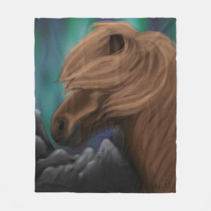 Northern Breeze: Icelandic Horse in Midnight Gust Fleece Blanket