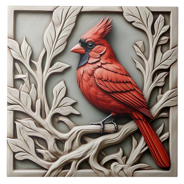 Northern Cardinal - Arts And Crafts Ceramic Tile (Front)