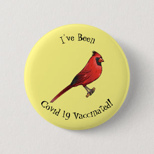 Northern cardinal bird cartoon illustration 2 inch round button