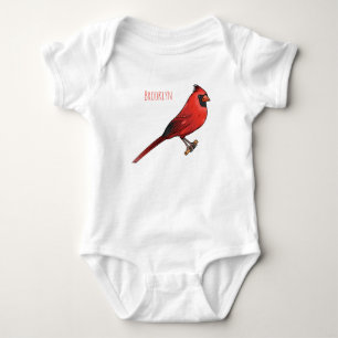 Northern cardinal bird cartoon illustration  baby bodysuit