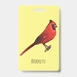 Northern cardinal bird cartoon illustration badge
