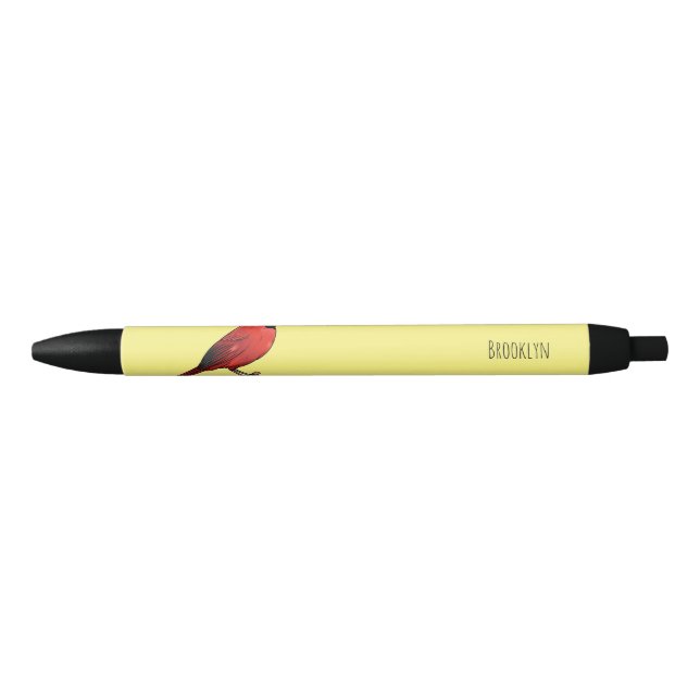 Northern cardinal bird cartoon illustration black ink pen (Front)