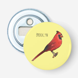Northern cardinal bird cartoon illustration bottle opener