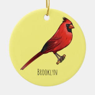 Northern cardinal bird cartoon illustration  ceramic ornament