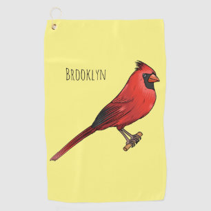Northern cardinal bird cartoon illustration golf towel