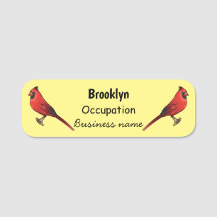 Northern cardinal bird cartoon illustration  name tag