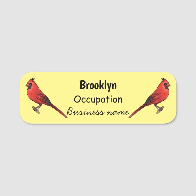 Northern cardinal bird cartoon illustration  name tag (Front)