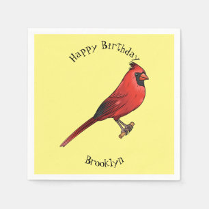 Northern cardinal bird cartoon illustration napkin