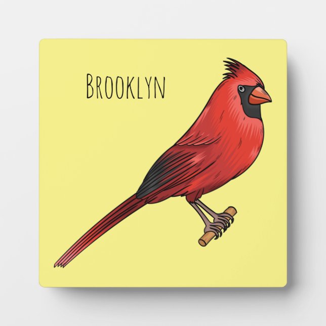 Northern cardinal bird cartoon illustration plaque (Front)