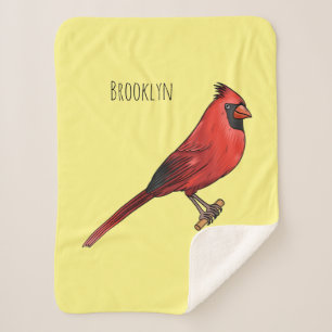 Northern cardinal bird cartoon illustration sherpa blanket