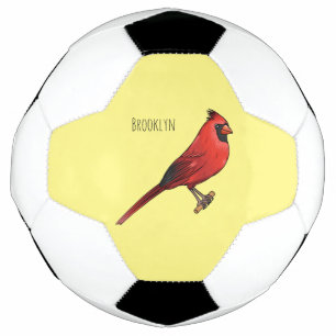 Northern cardinal bird cartoon illustration  soccer ball