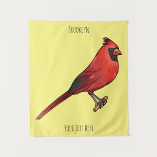 Northern cardinal bird cartoon illustration tapestry
