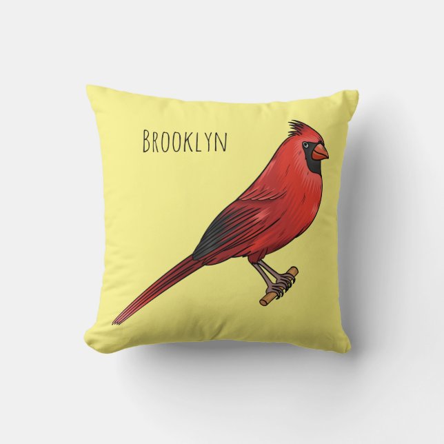 Northern cardinal bird cartoon illustration  throw pillow (Front)