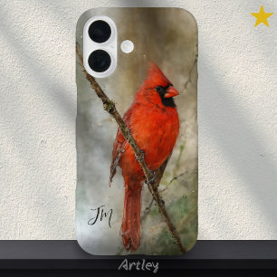 Northern Cardinal Bird Painting Custom Name iPhone 16 Case