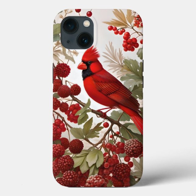 Northern Cardinal Bird Red Berries Case-Mate iPhone Case (Back)