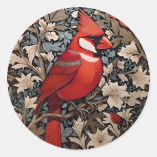 Northern Cardinal Bird William Morris Inspired Classic Round Sticker