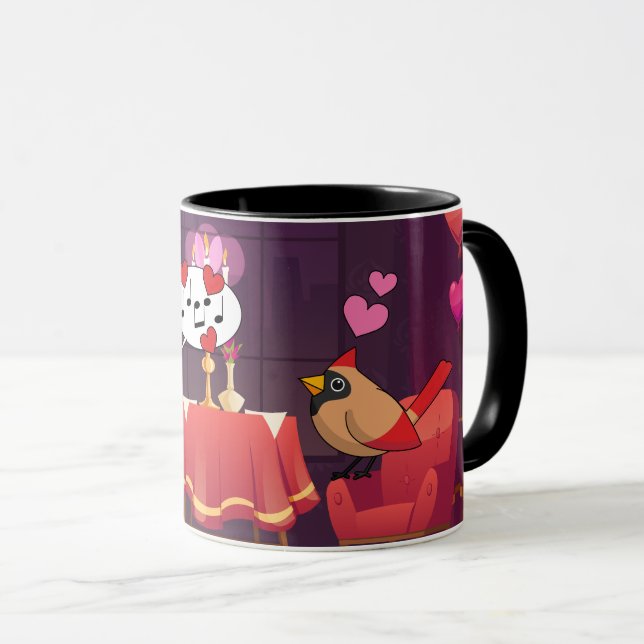 Northern Cardinal Birds Dinner Date Mug (Front Right)