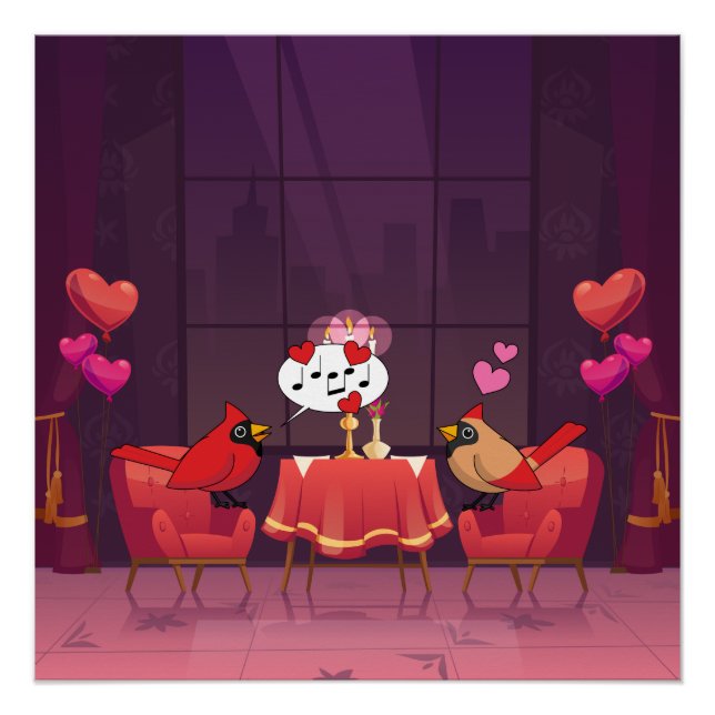 Northern Cardinal Birds Dinner Date Poster (Front)