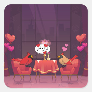 Northern Cardinal Birds Dinner Date Square Sticker