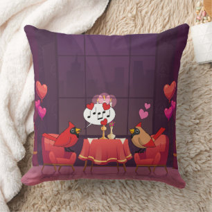 Northern Cardinal Birds Dinner Date Throw Pillow