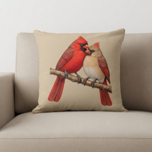 Northern Cardinal Couple on Branch Throw Pillow