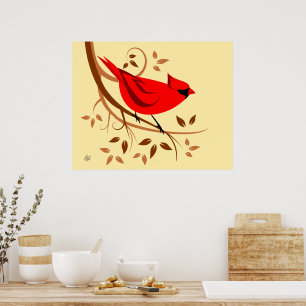 Northern Cardinal Decorative Bird Art Poster