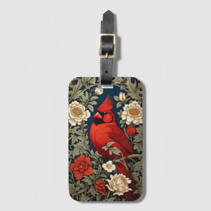 Northern Cardinal Floral William Morris Inspired Luggage Tag