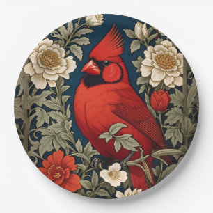 Northern Cardinal Floral William Morris Inspired Paper Plate