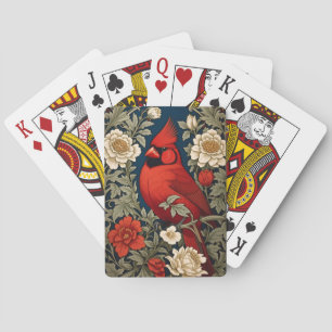 Northern Cardinal Floral William Morris Inspired Playing Cards