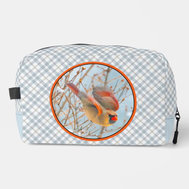 Northern Cardinal Flying in Snow Original Photo Dopp Kit (Front)